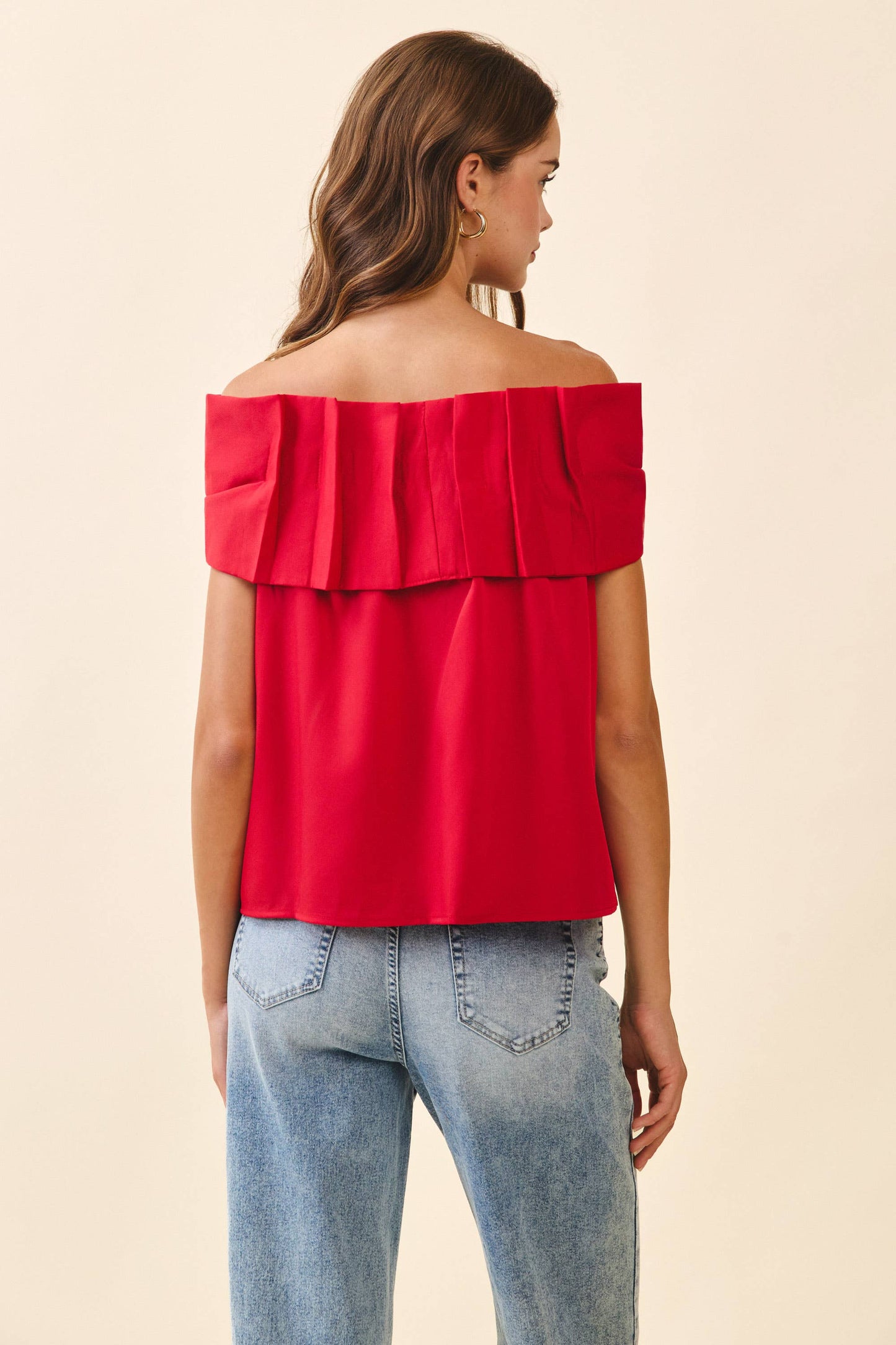 CT9079-Bow Accented Off The Shoulder Top: Red / M