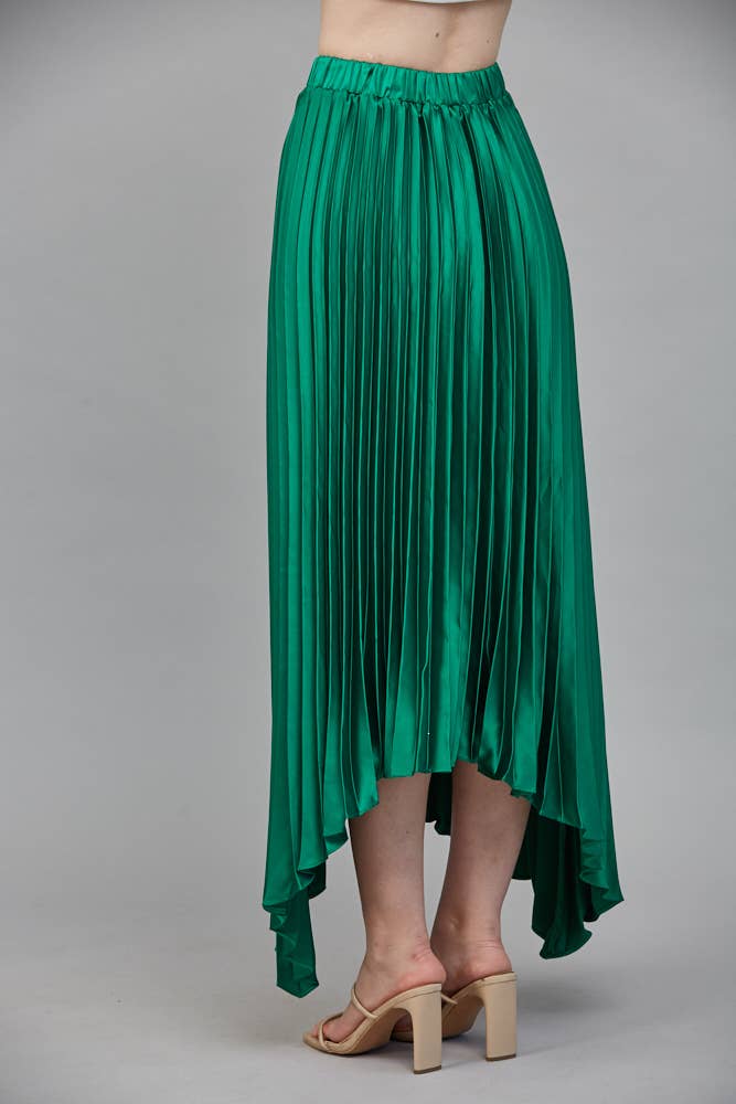 PLEATING DETAIL ASYMMETRICAL MIDI SKIRT:EMERALD GREEN