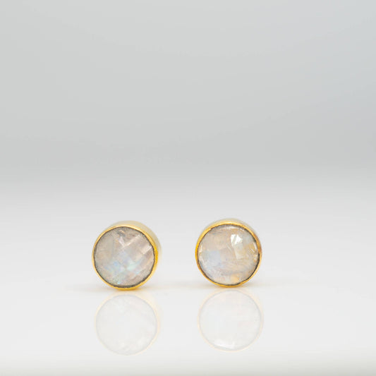 Rainbow Moonstone Rose Cut Studs