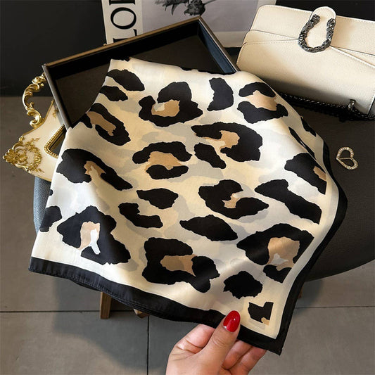 Leopard Print Satin Square Scarf, Hair Wrap_CWASC1425: White / (OS) 3