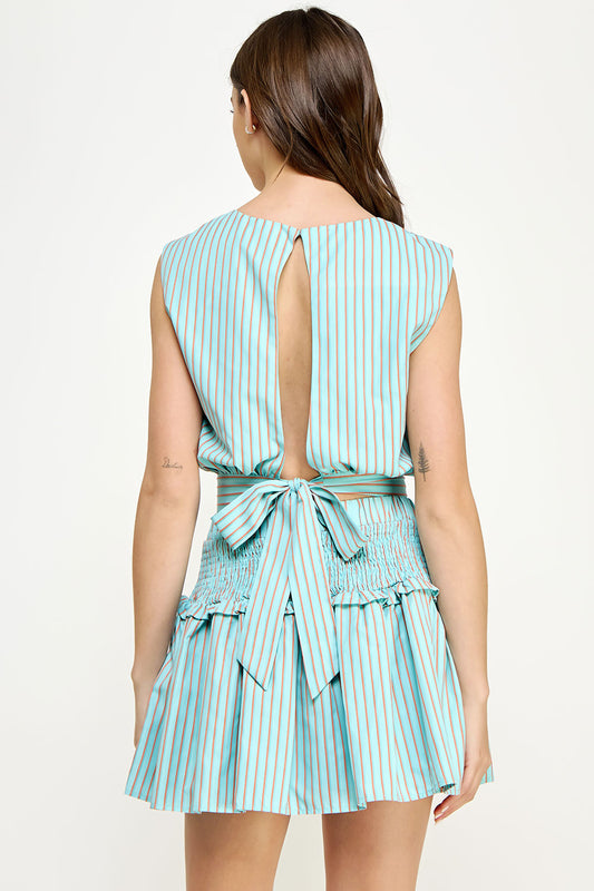 Stripe Back Tie Top: Aqua & Orange