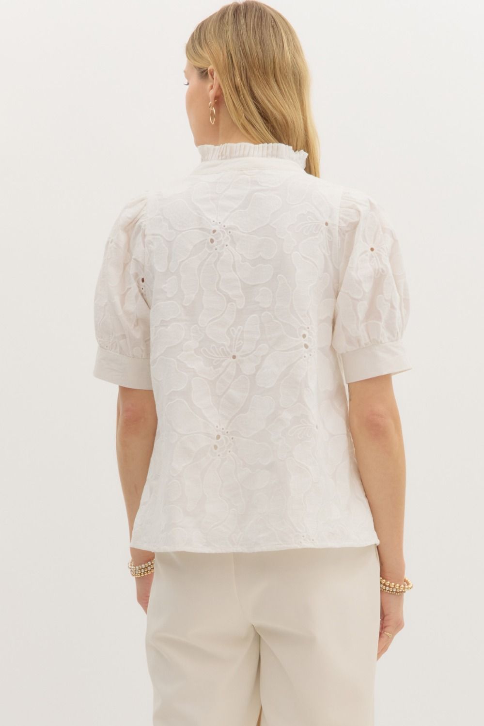 Lace Short Sleeve Top: White