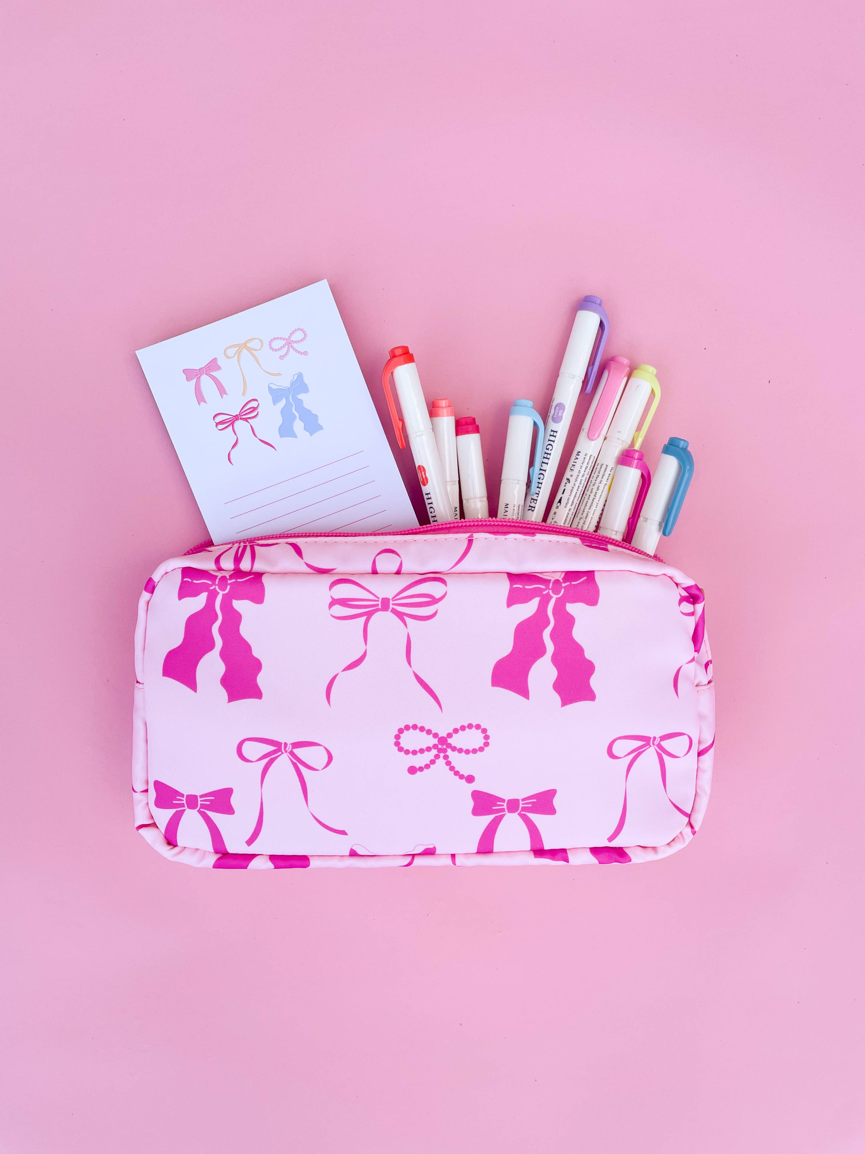 Pink Bows Nylon Cosmetic Zipper Bag: Medium