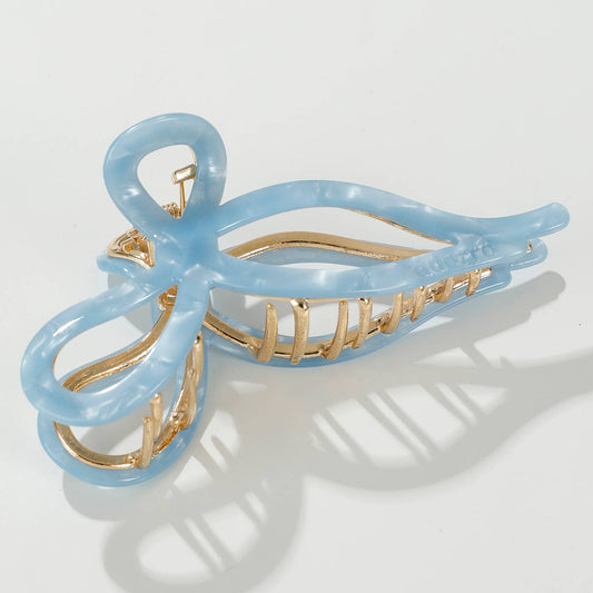 Large Ribbon Metal Bow Claw Clip, Blue