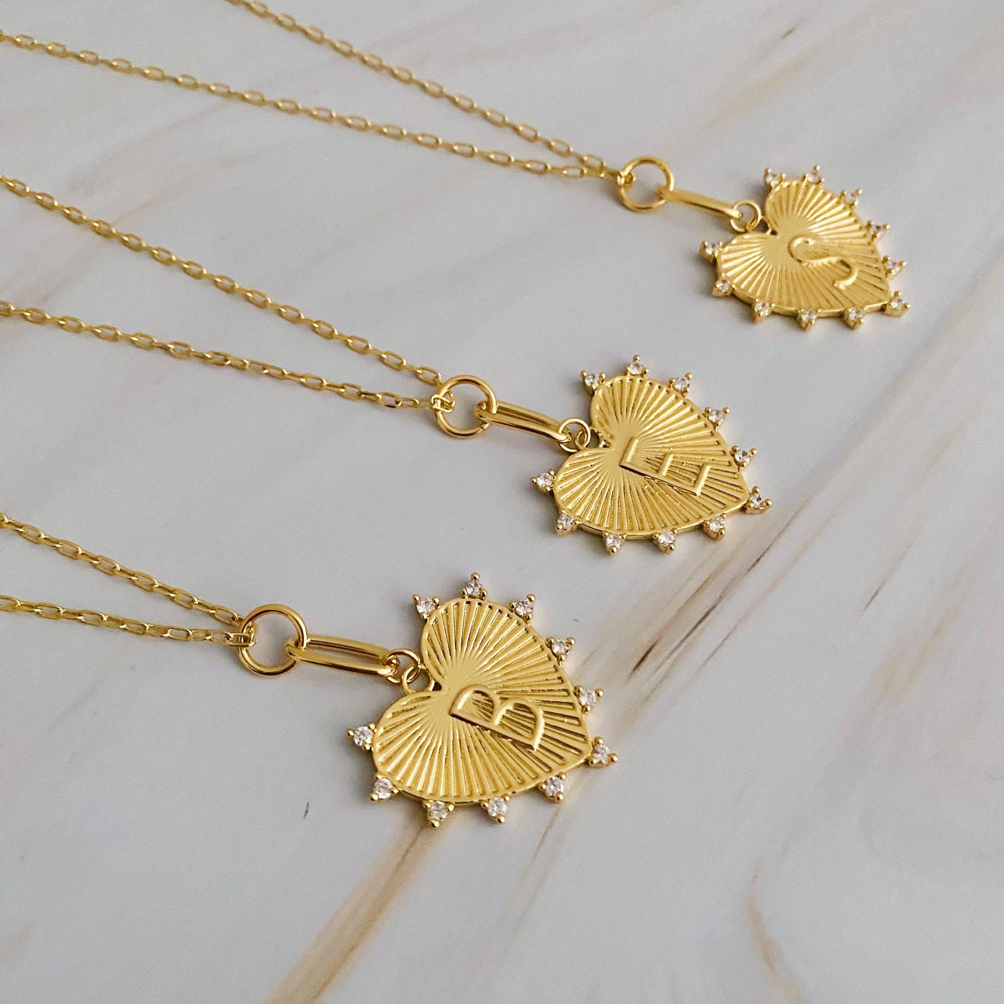 Clip Hanging Initial Heart Necklace: C