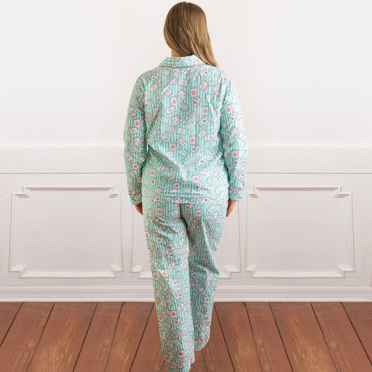 Mahjong Stripe PJ Set with Pants & Long Sleeve Top: XS/S
