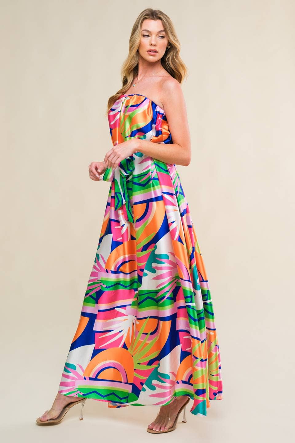 Printed woven midi dress : Navy & Pink