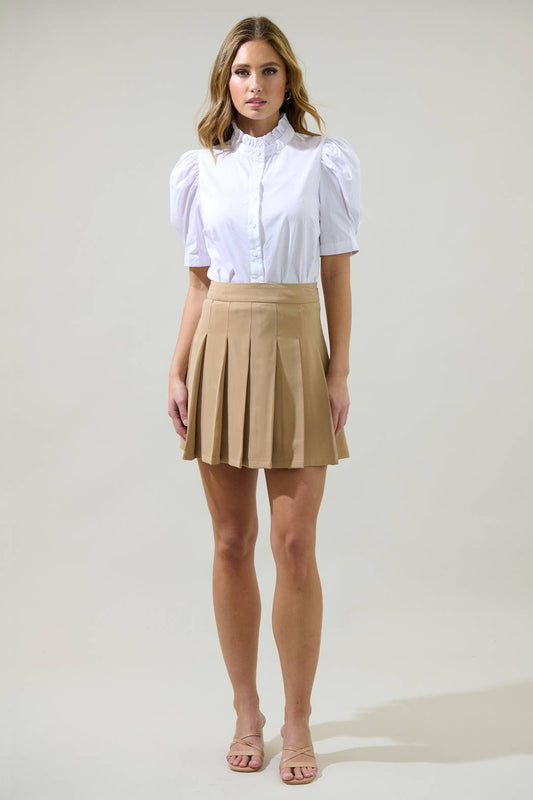 Mallorca Hillard Pleated Mini Skirt: Taupe