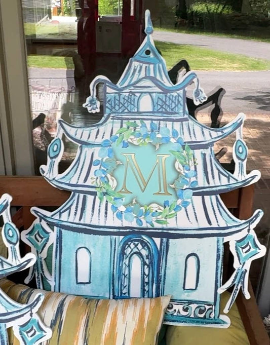 LARGE Designer Blue Pagoda To-Be Personalized Door Hanger