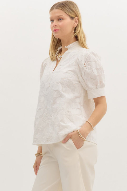 Lace Short Sleeve Top: White