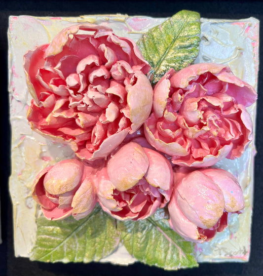 6X6 inch Clay Floral Bouquet Artwork - Peony : Pink