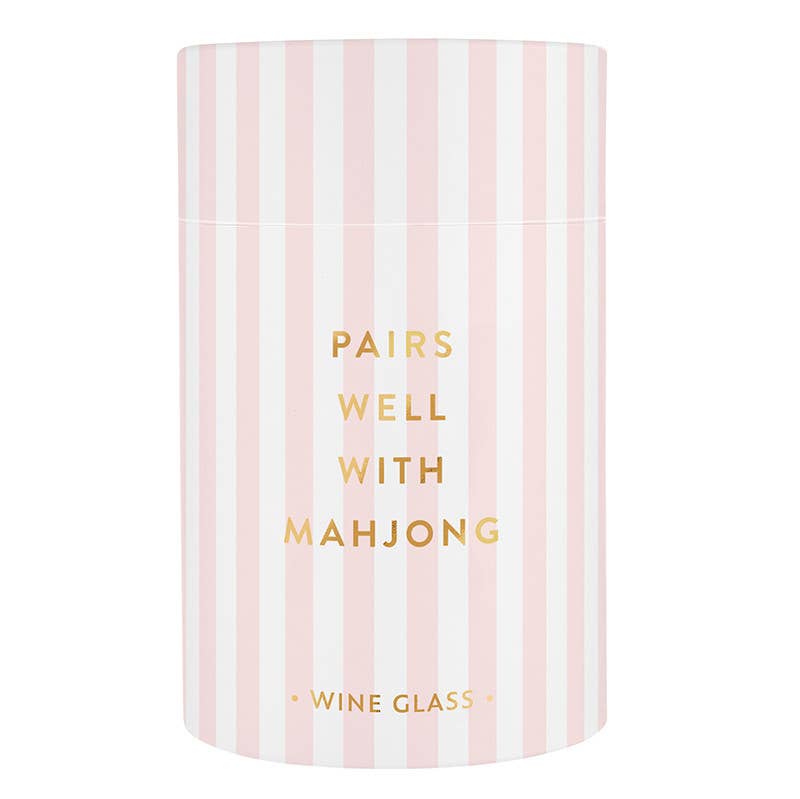 Gold Foil Stemless Wine Glass - Pairs Well with Mahjong: 17oz, 4.5" H