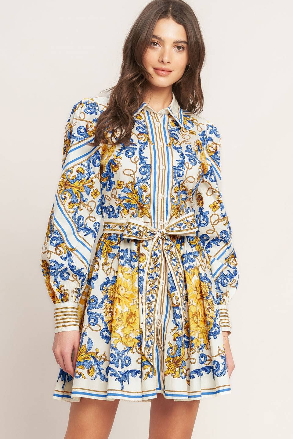 A printed woven mini dress - ID23279: OFF WHITE / Contemporary / S