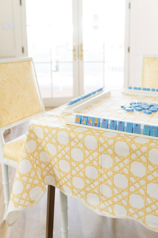 Scalloped Square Table Topper: Gold Cane