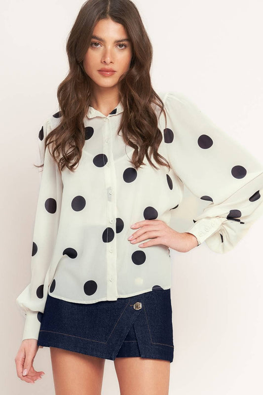 A printed woven top - IT13925B-A: IVORY BLACK / Contemporary / S