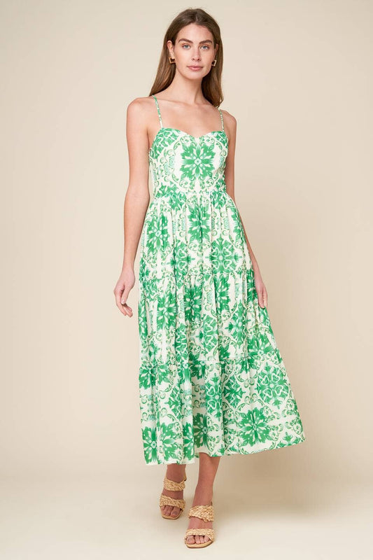 *PREORDER* Print Sundress Midi: Green & Ivory