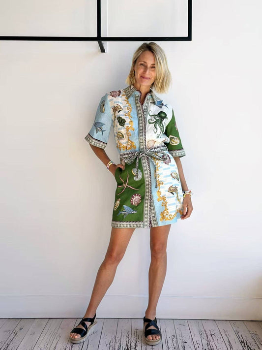 Deep Sea Dreaming Short Sleeve Shirt Dress