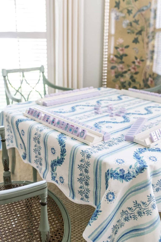 Scalloped Square Table Topper | Boxwood Garden: Delft Blue