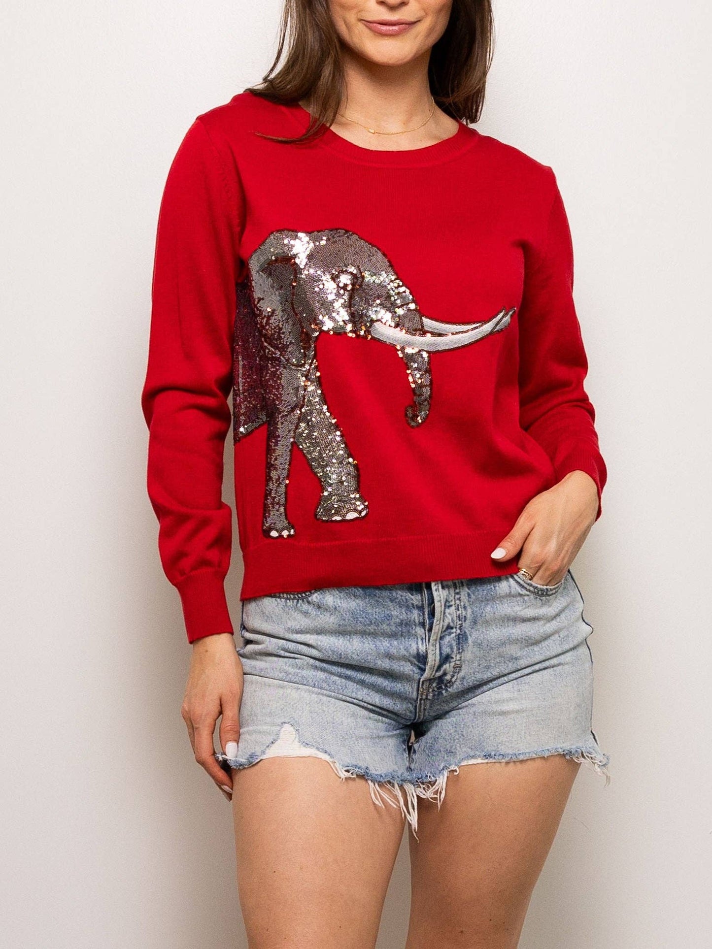 Wrap-Around Crimson Elephant Sweater