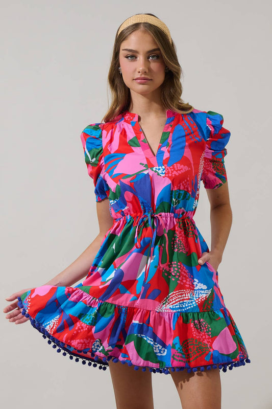 Floral Gerica Shift Mini Dress: Pink, Blue & Green