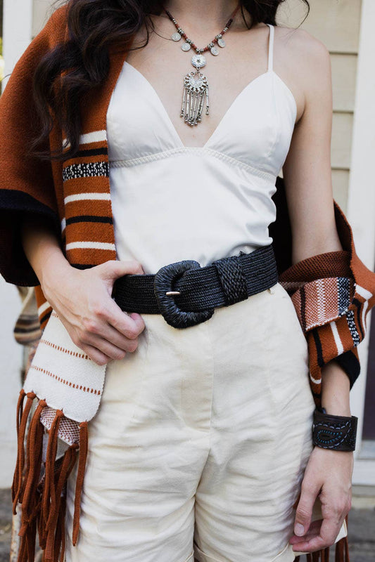 Raffia Belt- Black
