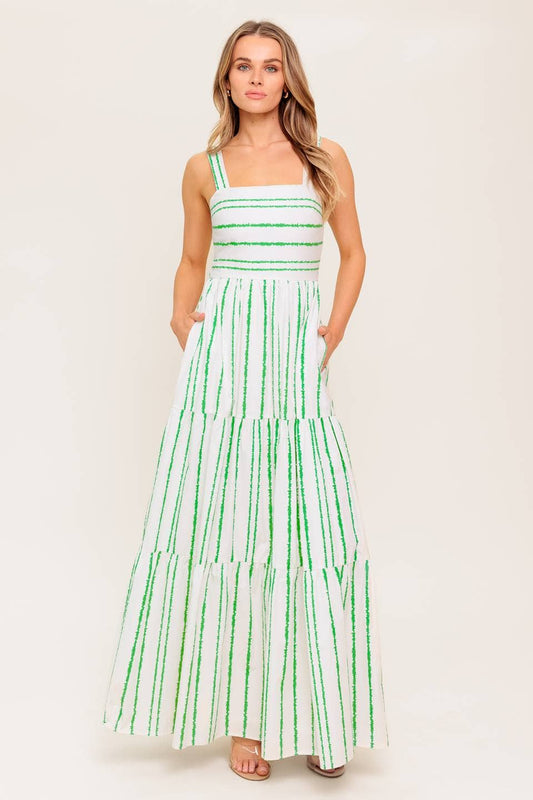 Printed woven maxi dress: Ivory & Green