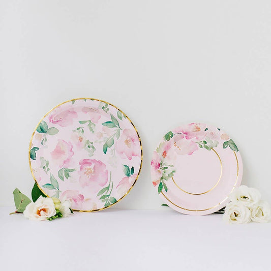 Large Round Disposable Paper Party Plates - Floral Garden
