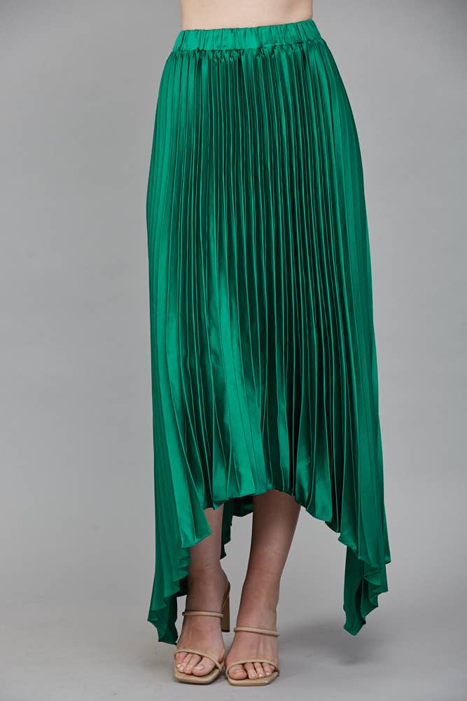 PLEATING DETAIL ASYMMETRICAL MIDI SKIRT:EMERALD GREEN