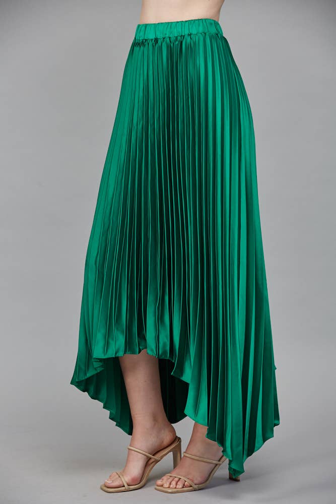 PLEATING DETAIL ASYMMETRICAL MIDI SKIRT:EMERALD GREEN