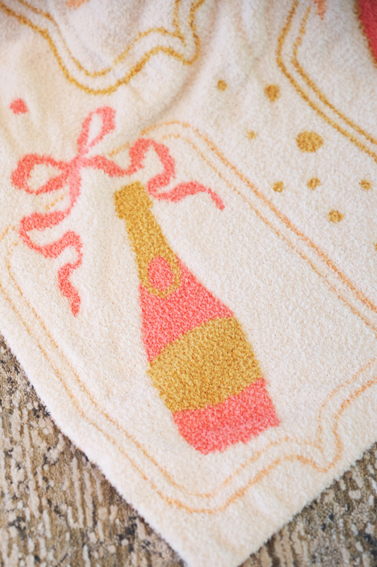 Bows & Bubbly Blanket: Cream/Pink / One Size