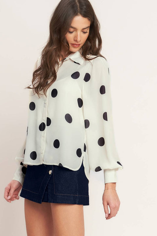 A printed woven top - IT13925B-A: IVORY BLACK / Contemporary / S