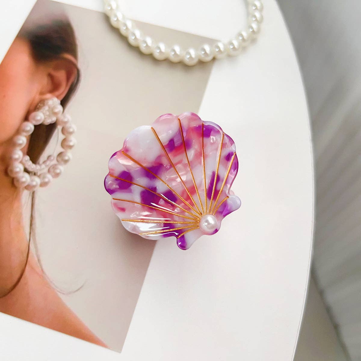 Summer Seaside Pearl Shell Acetate Hair claw clips: Cyan-blue