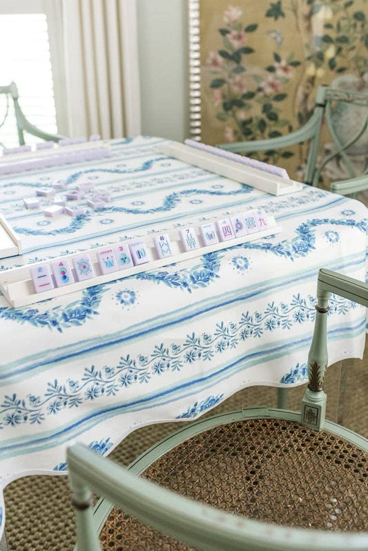 Scalloped Square Table Topper | Boxwood Garden: Delft Blue