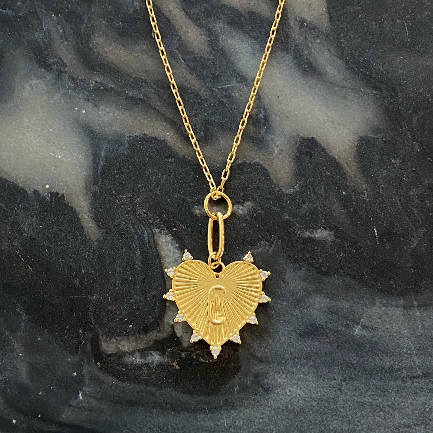 Clip Hanging Initial Heart Necklace: C