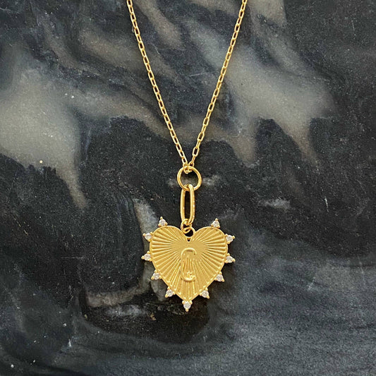 Clip Hanging Initial Heart Necklace: C