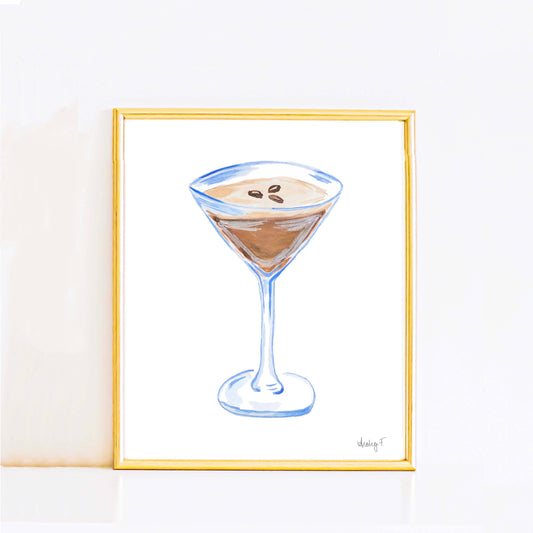 Print Watercolor Espresso Martini Cocktail Art: 11” x 14”