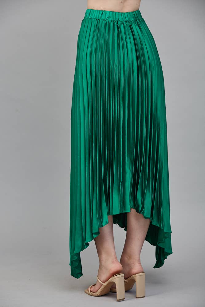 PLEATING DETAIL ASYMMETRICAL MIDI SKIRT:EMERALD GREEN
