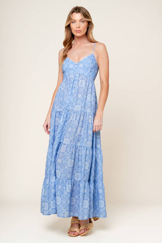 Print woven maxi dress: Slate Blue