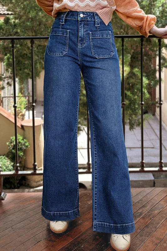Wide Leg Pocketed High Waist Jeans: Sail Blue