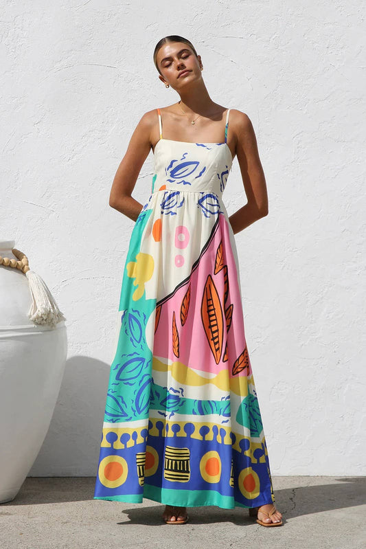 Women's Summer Boho printed sling resort dress