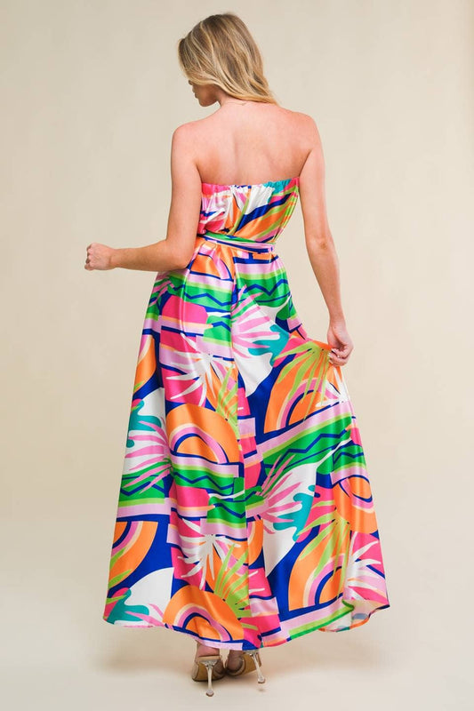 Printed woven midi dress : Navy & Pink