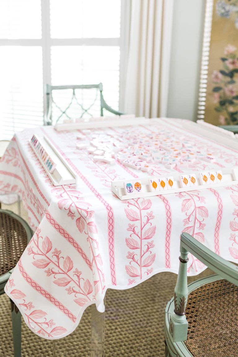Scalloped Square Table Topper: Pink Botanical