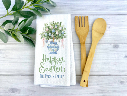 Easter Chinoiserie Blue Vase Spring Kitchen Towel Preppy