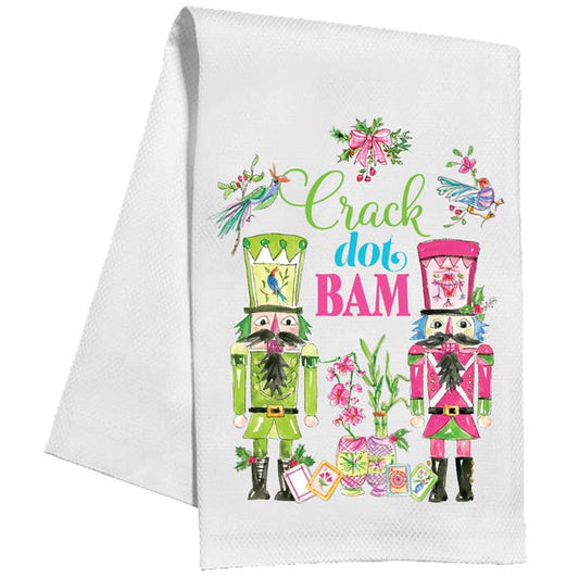 Crack Dot Bam Pink Green Nutcrackers Mahjong Kitchen Towel