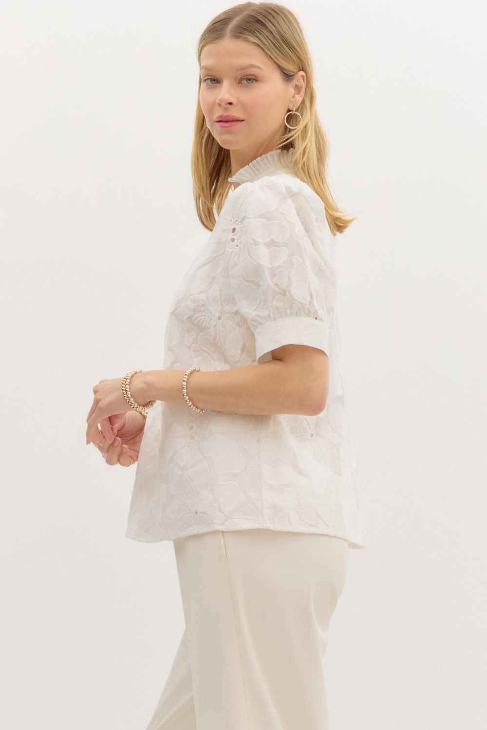 Lace Short Sleeve Top: White