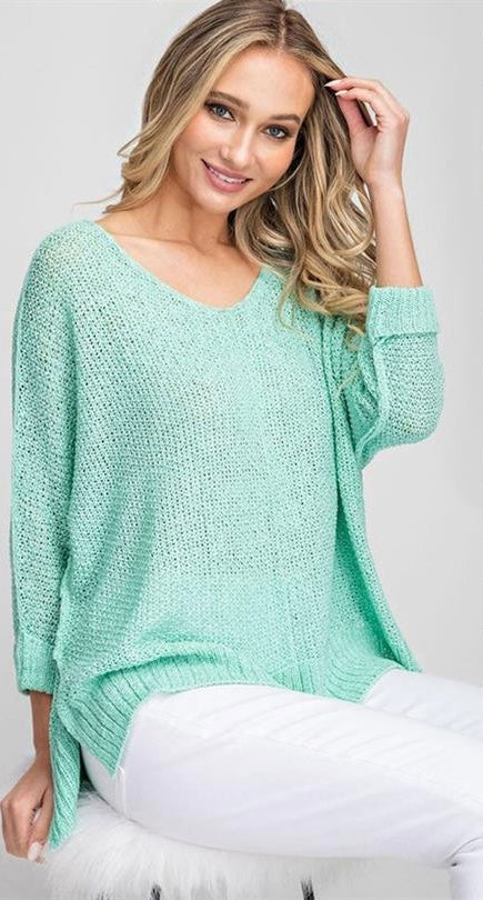 Crew Neck Knit Sweater: Aqua