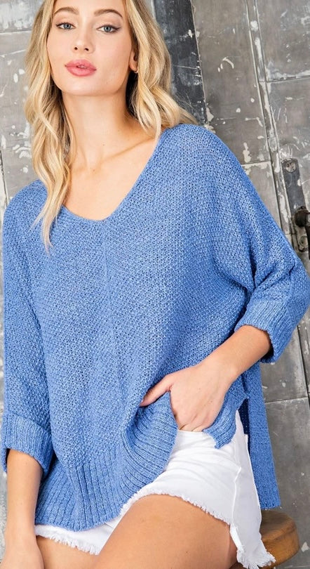 Crew Neck Knot Sweater: Denim