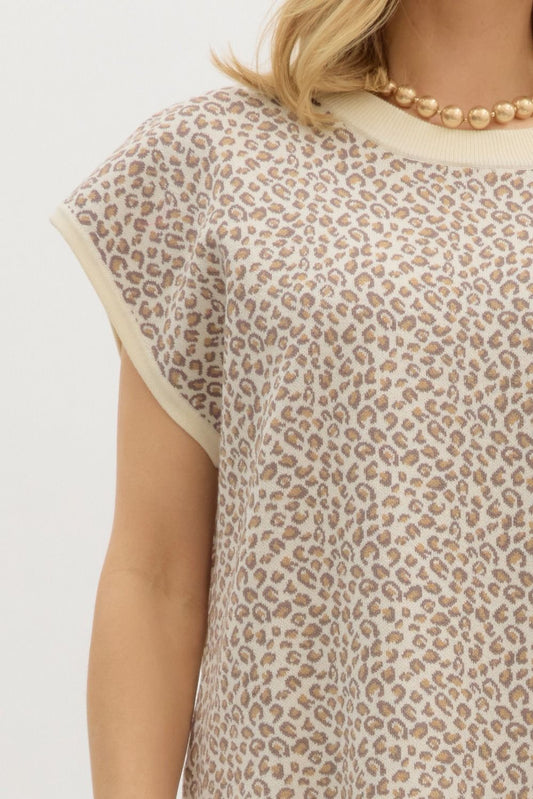 Leopard Knit Top: Ecru