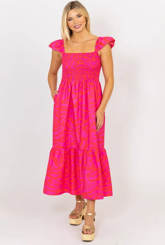 Zebra Smocked Dress: Pink & Orange