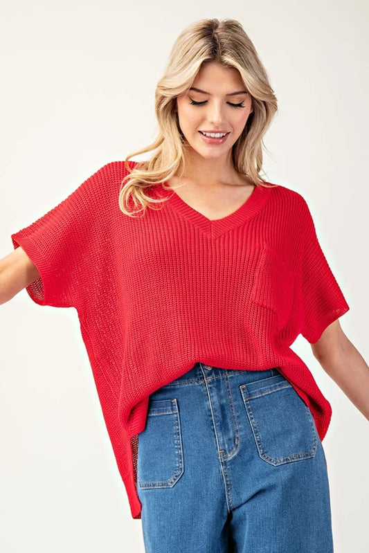 V Neck Top: Red